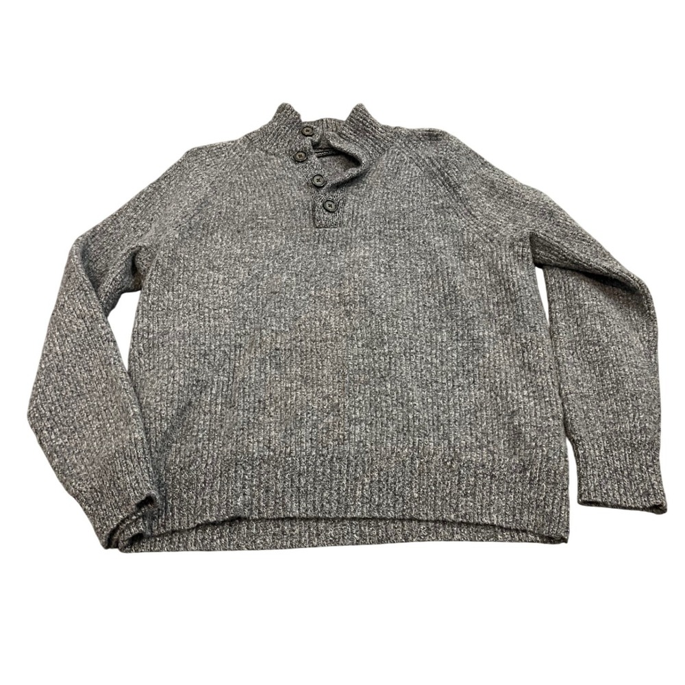 Banana Republic Sweater Mens L Gray Merino Wool Italian Yarn Button Mock Neck